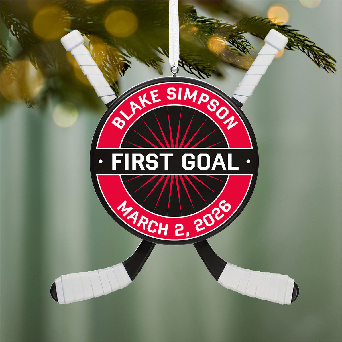 Hockey Star Personalized Ornament, Custom Text