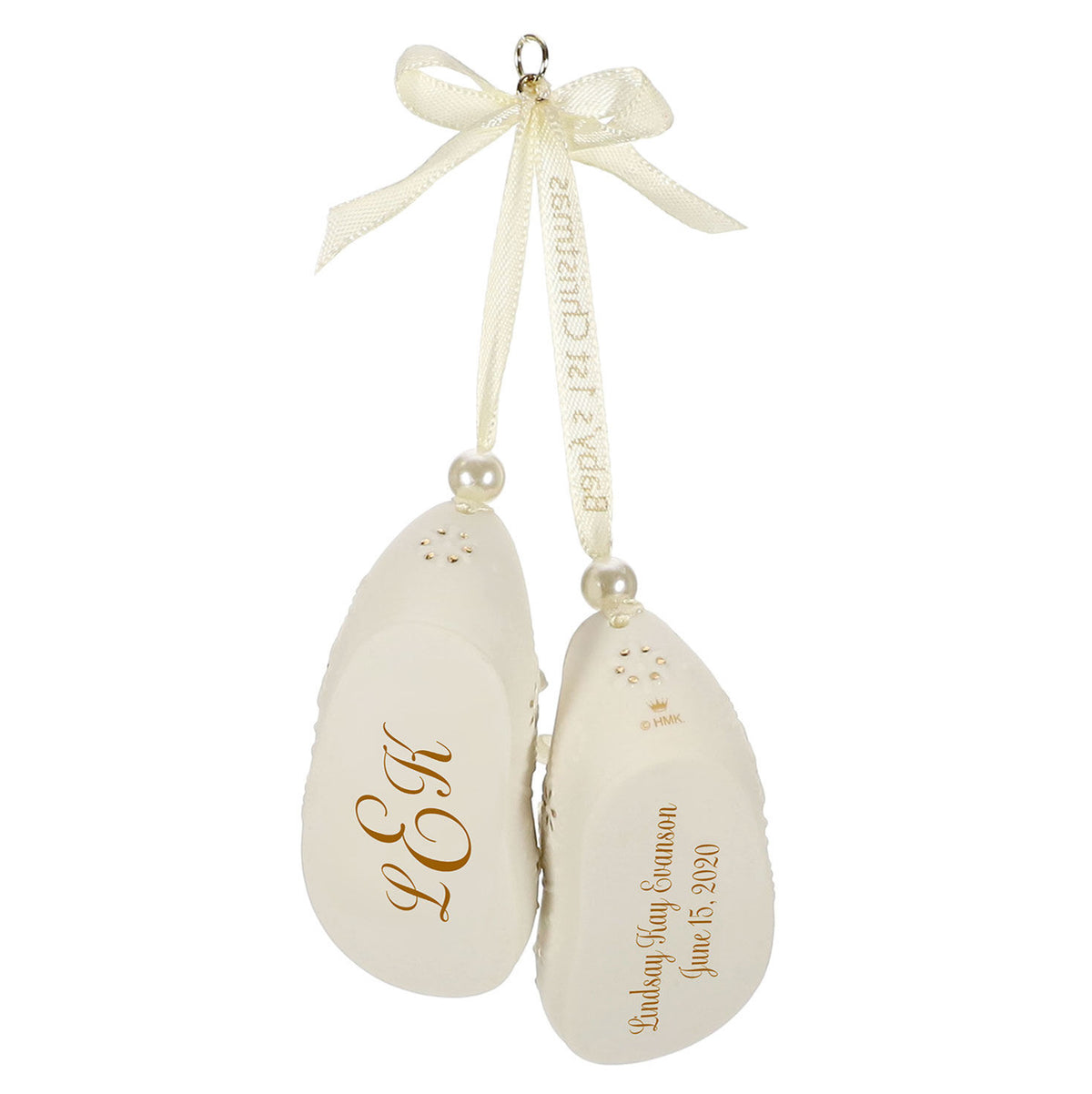 Baby’s First Christmas Monogram Booties Porcelain Personalized Ornament, Custom Text