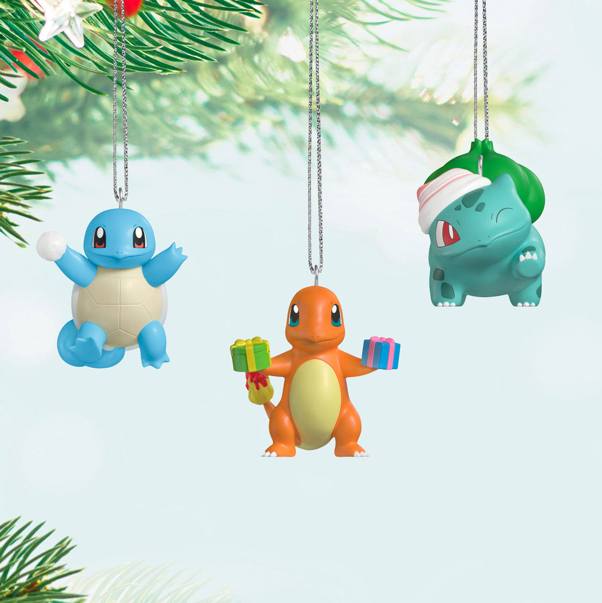 Mini Pokémon Squirtle, Charmander, Bulbasaur Ornaments, Set of 3