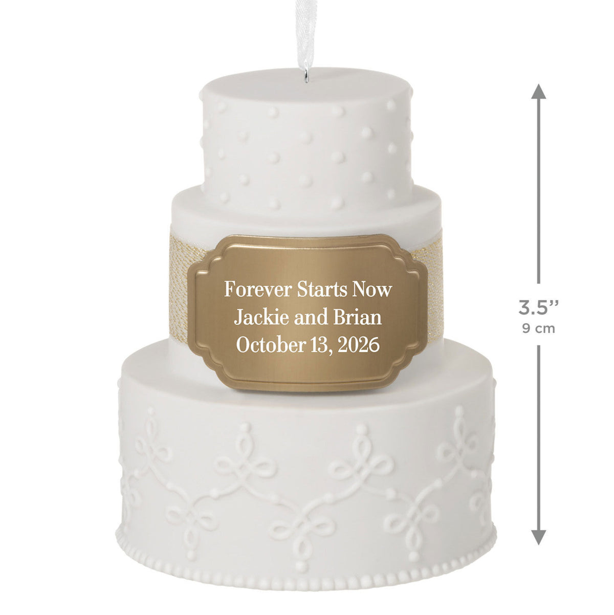 Wedding Cake Ceramic Personalized Ornament, Custom Text