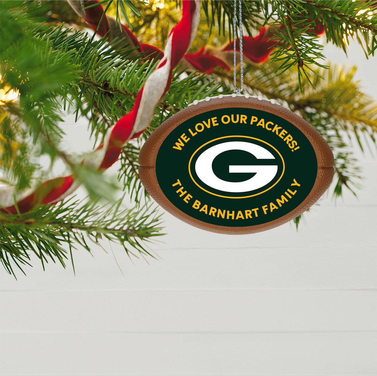 NFL Green Bay Packers Football Personalized Ornament, Custom Text