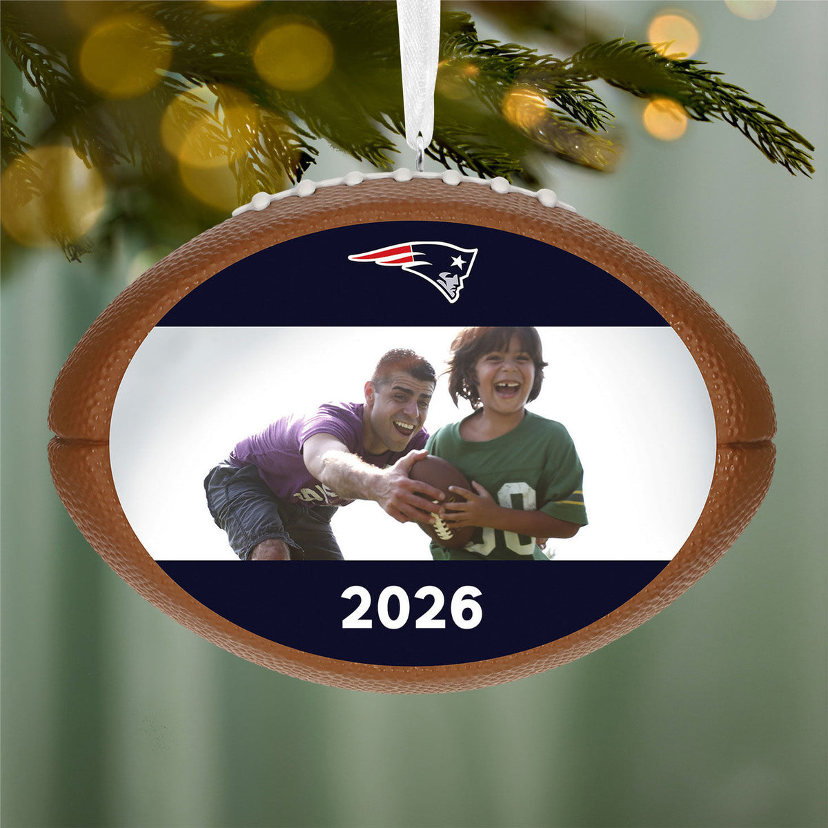 NFL New England Patriots Football Personalized Ornament, Custom Photo and Text
