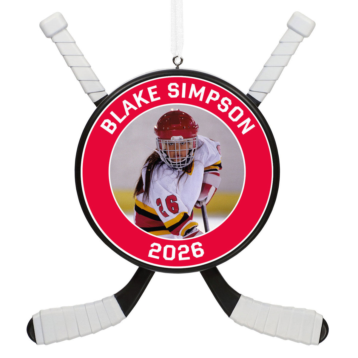 Hockey Star Personalized Photo Ornament, Custom Photo and Text