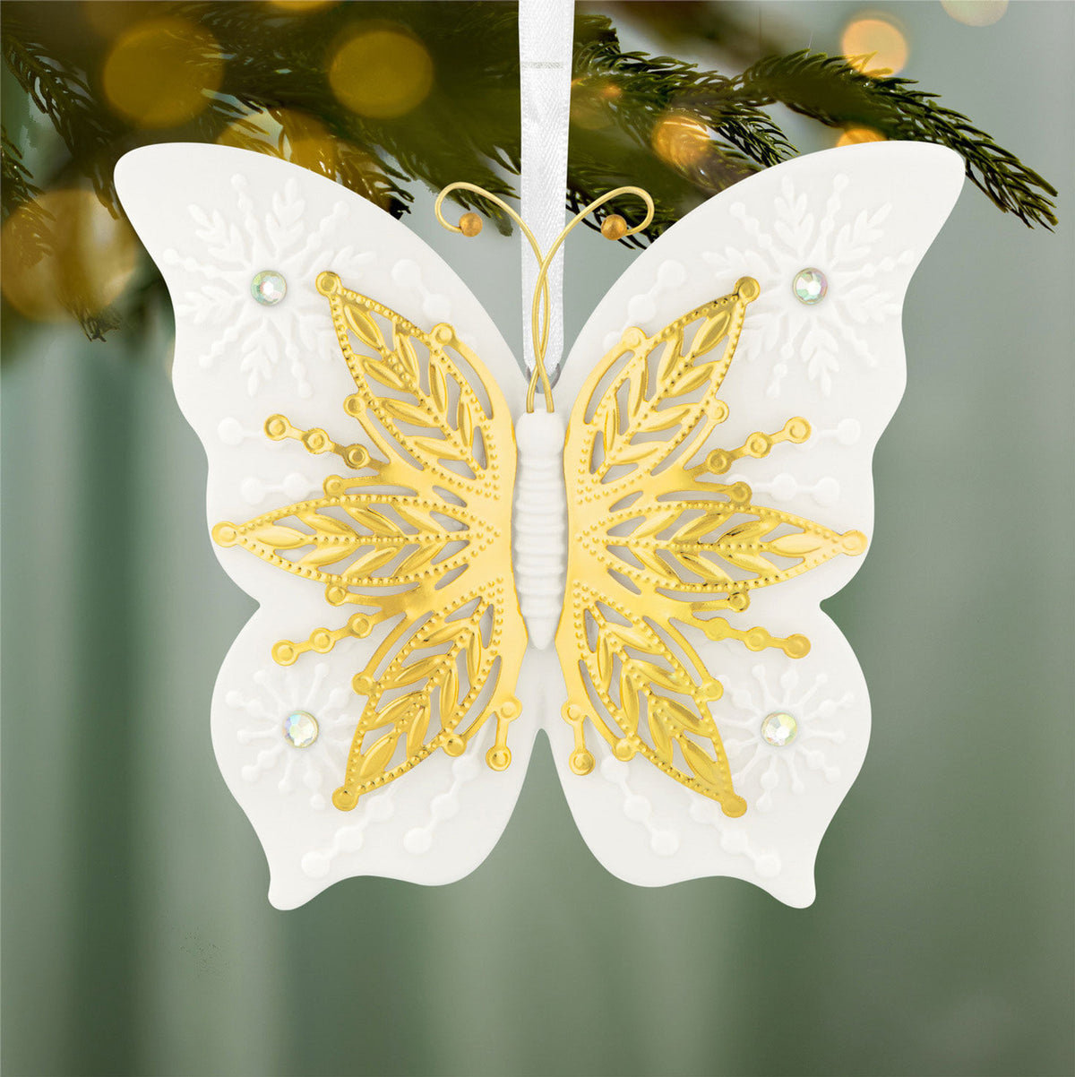 10th Anniversary Brilliant Butterflies Porcelain and Metal Ornament