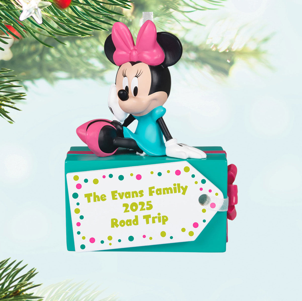 Disney Minnie Mouse Christmas Present Personalized Ornament, Custom Text