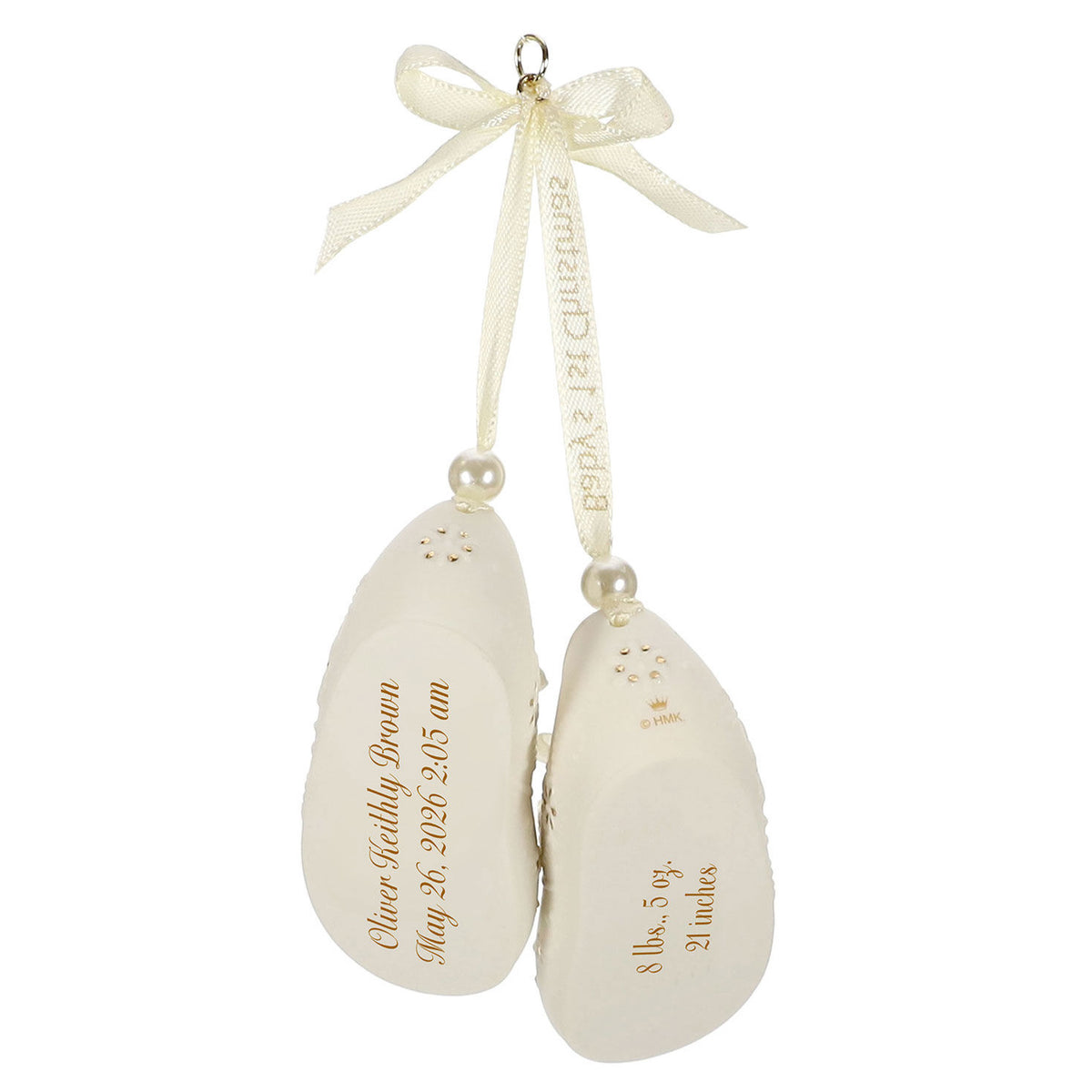 Baby’s First Christmas Booties Porcelain Personalized Ornament, Custom Text