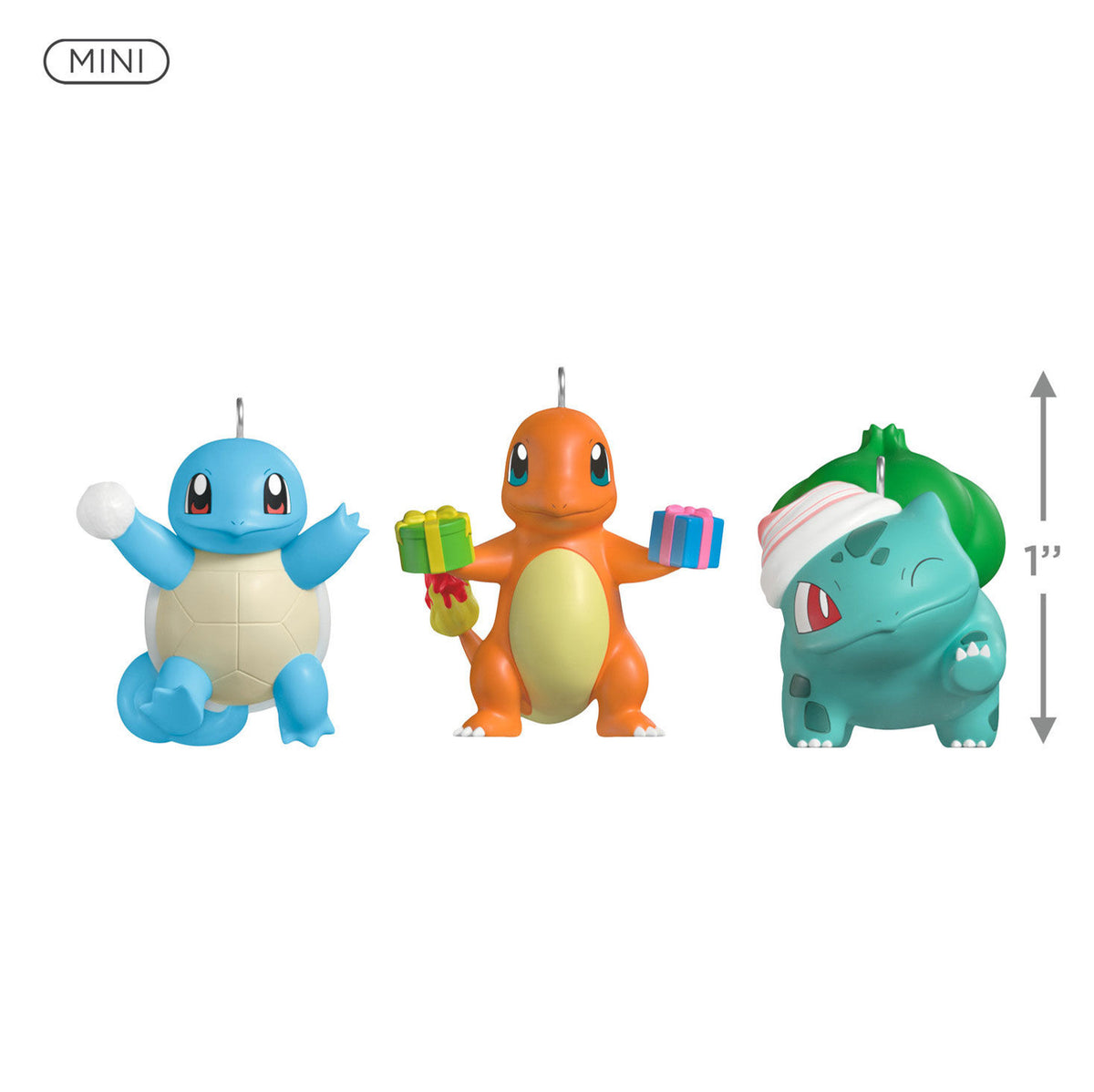 Mini Pokémon Squirtle, Charmander, Bulbasaur Ornaments, Set of 3