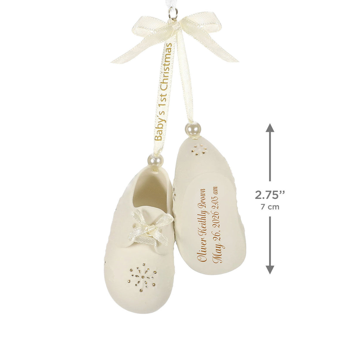 Baby’s First Christmas Booties Porcelain Personalized Ornament, Custom Text