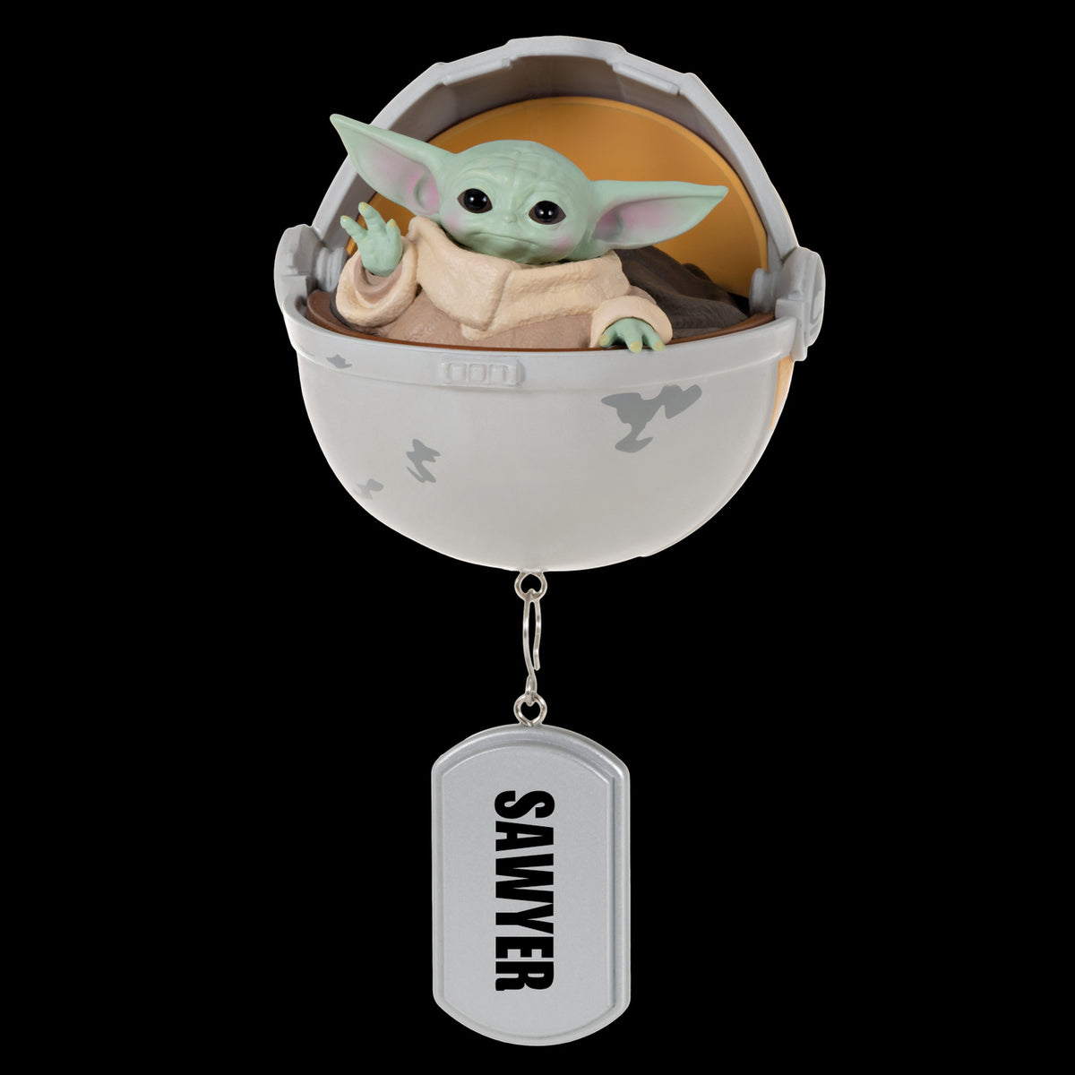 Star Wars: The Mandalorian™ Grogu™ in Hovering Pram Personalized Ornament, Custom Text